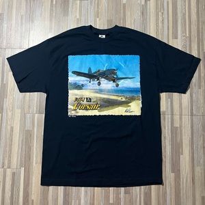 Vintage Y2K 2000s Navy Blue T-shirt F4U-1A Corsair Size XL Aviation Art Tee